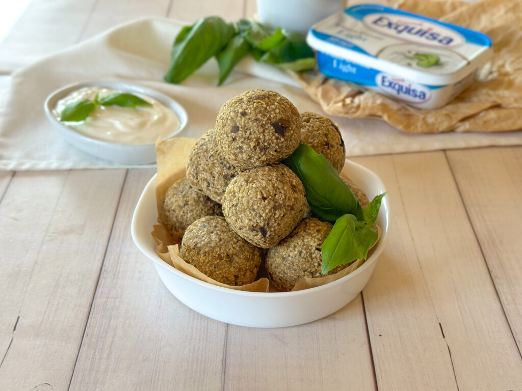 polpette di melanzane con formaggio fresco cremoso Exquisa Light con pochi grassi
