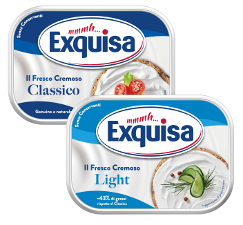 Exquisa formaggio spalmabile Fresco Cremoso Classico e Fresco Cremoso Light con pochi grassi